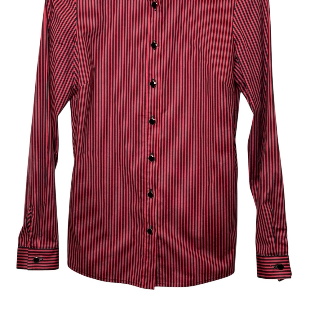 ST. JOHN SPORT Black & Red Stripe Button Down Long Sleeve Top Size 2 - Picture 5 of 13